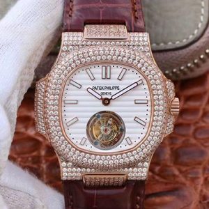 Patek Philippe Nautilus Jumbo 5711 Rose Gold Tourbillon 2018 R8 Factory White Dial Replica Watch - UK Replica