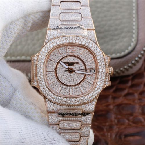 Patek Philippe Nautilus Jumbo 7021/1R-001 Full Paved Diamonds Dial Replica Watch - UK Replica