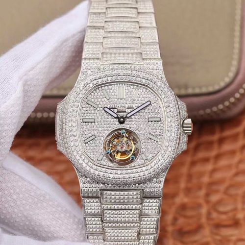 Patek Philippe Nautilus Jumbo 5711 Tourbillon R8 Factory 18K White Gold Diamond Dial Replica Watch - UK Replica